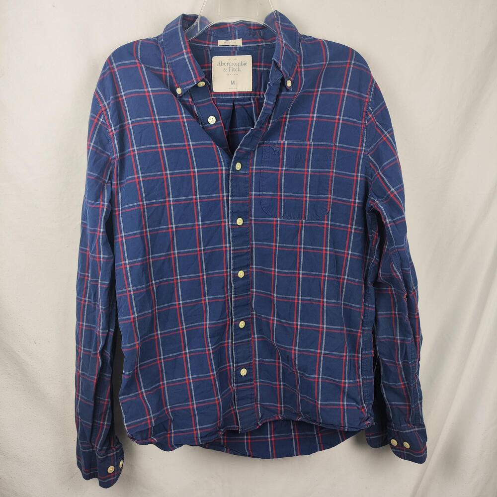 Abercrombie & Fitch Shirt Mens Medium Blue Plaid Button Down Long Sleeve Muscle